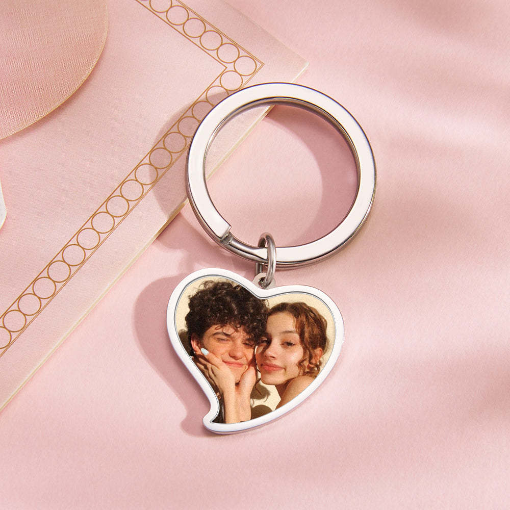 Custom Photo Keychain Heart-shaped Stainless Steel Keychain Gift for Lover - soufeeluk