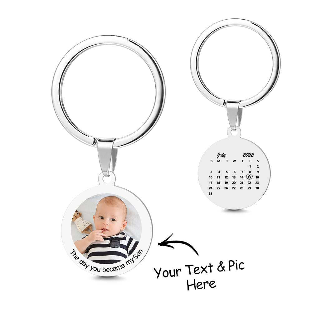 Round Tag Photo Keychain With Lettering Customizable Date Stainless Steel Anniversary Gift - soufeeluk
