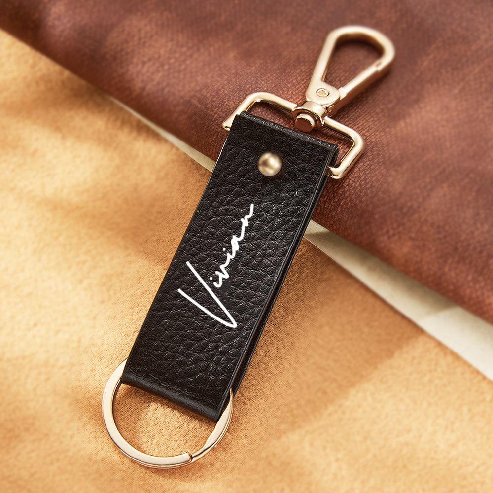 Custom Engraved Keychain Stylish Leather Keychain Gift for Men - soufeeluk