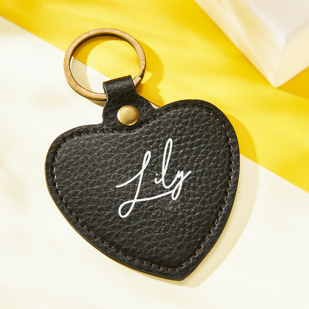 Custom Engraved Keychain Leather Heart-shaped Keyring Gift for Her - soufeeluk