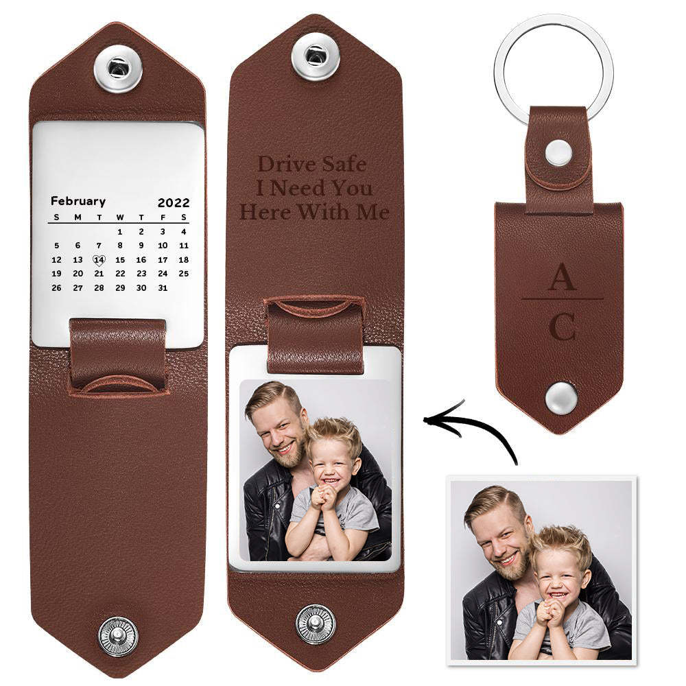 Unique Personalised Anniversary Calendar Date Photo Keychain Engagement Date Calendar Gift Father's Day Gift - soufeeluk