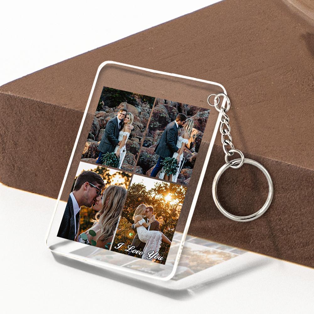 Custom Multi Photo Acrylic Keychain Personalised Collage Photo Key Ring for Lover - soufeeluk