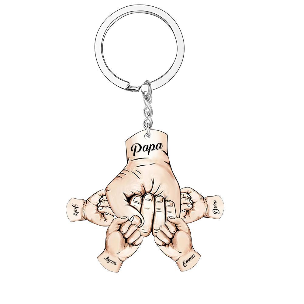 Custom Words Engraved Hand Shaped Keychain For Father's Day Holding Hands - soufeeluk