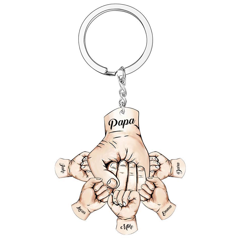 Custom Words Engraved Hand Shaped Keychain For Father's Day Holding Hands - soufeeluk