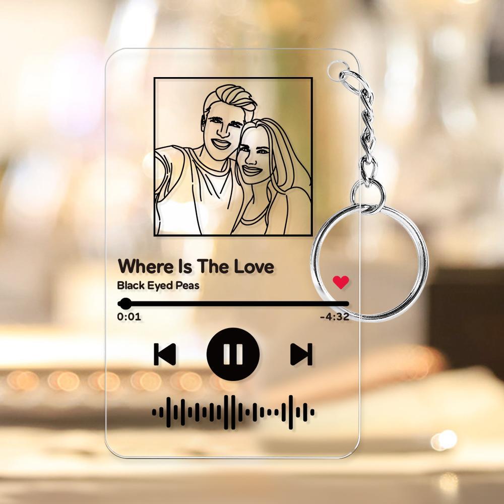 Custom Line Art Music Code Plaques Keychain, Engraved Custom Acrylic, Song Keychain - soufeeluk