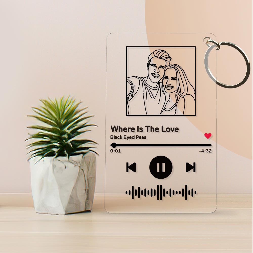 Custom Line Art Music Code Plaques Keychain, Engraved Custom Acrylic, Song Keychain - soufeeluk