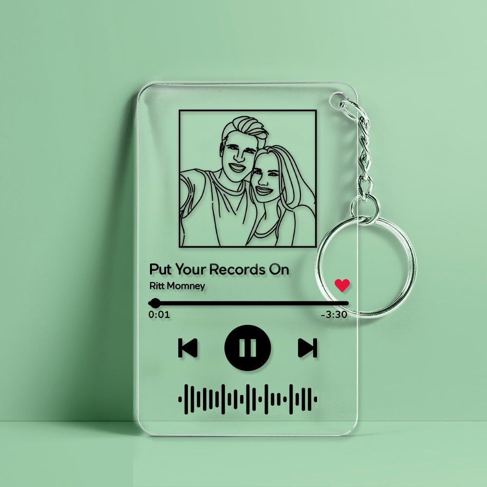 Custom Line Art Music Code Plaques Keychain, Engraved Custom Acrylic, Song Keychain - soufeeluk