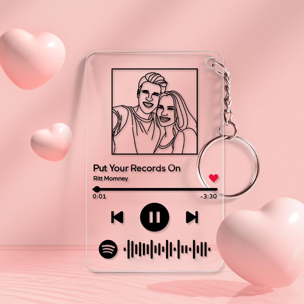 Custom Line Art Spotify Code Music Plaques Keychain, Engraved Custom Acrylic, Song Keychain - soufeeluk
