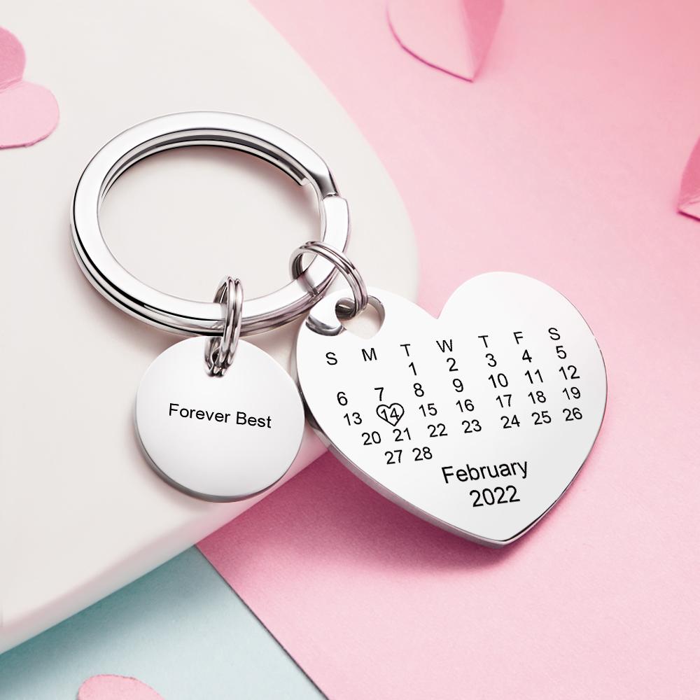 Custom Calendar Photo Keychain Personalised Keychain with Picture Engraved Text Keyring for Men Women - soufeeluk