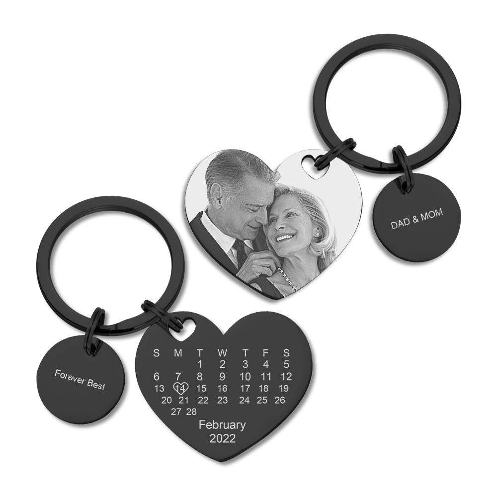 Custom Calendar Photo Keychain Personalised Keychain with Picture Engraved Text Keyring for Men Women - soufeeluk