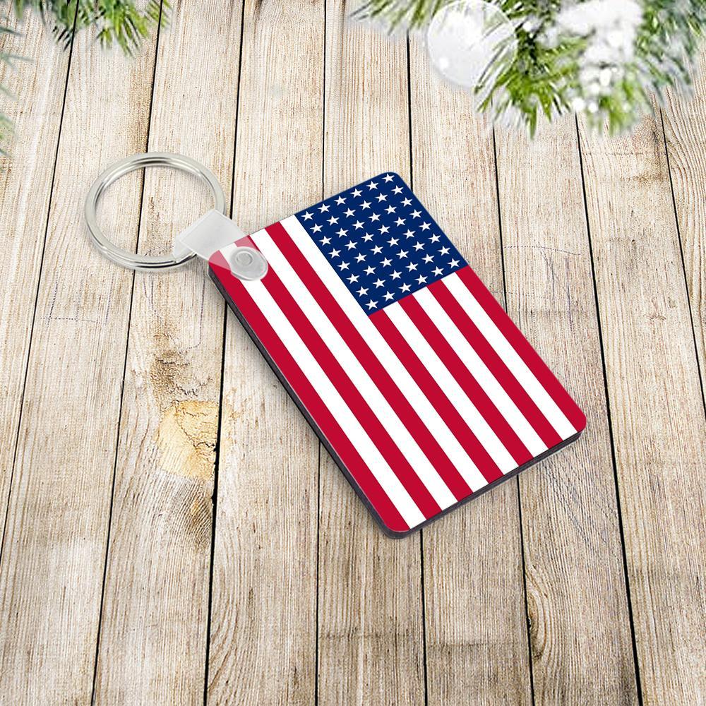 Personalised Stainless Steel Keychain Chain USA American Flag Keyring for Womens Mens - soufeeluk