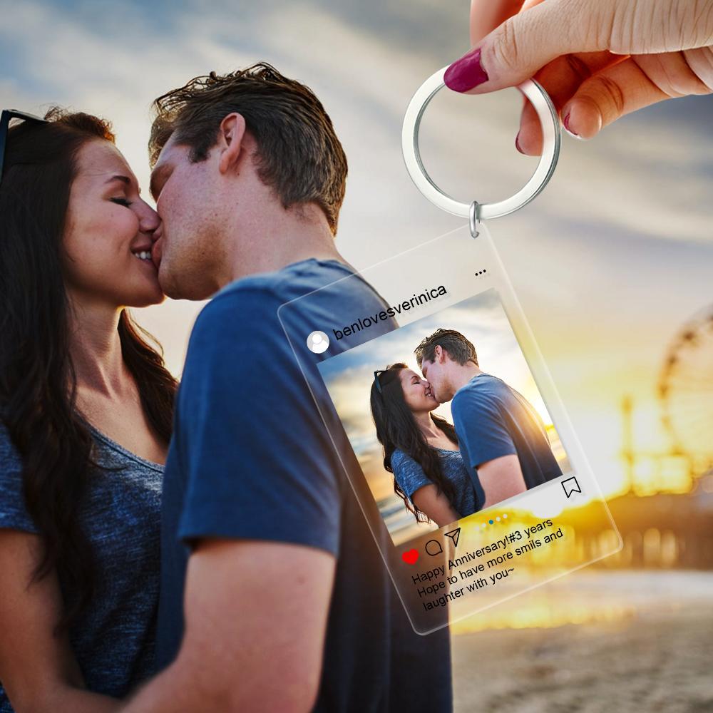 Customized Photo Keychain Personalised Instagram Photo Key Chain Gift for Couple - soufeeluk