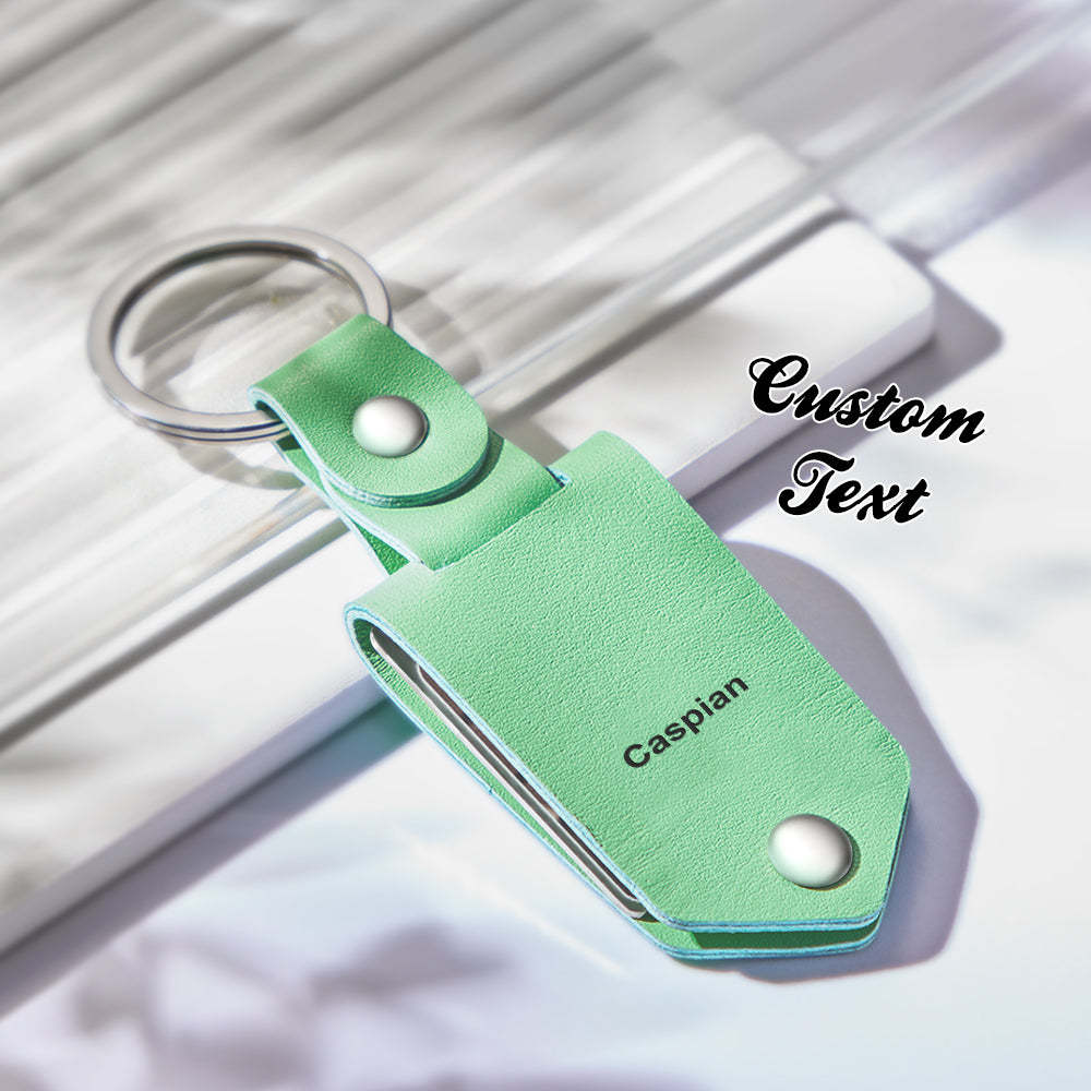 Personalised Leather Photo Keychain Custom Engraved Text Commemorative Keychain Anniversary Gifts - soufeeluk