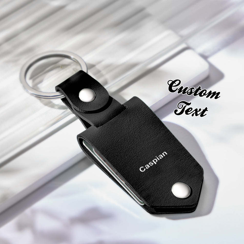 Personalised Leather Photo Keychain Custom Engraved Text Commemorative Keychain Anniversary Gifts - soufeeluk