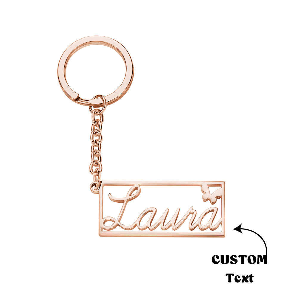 Personalised Name Rectangle Border Keychain Custom Text Stainless Steel  Key Holder Creative Gifts for Him - soufeeluk