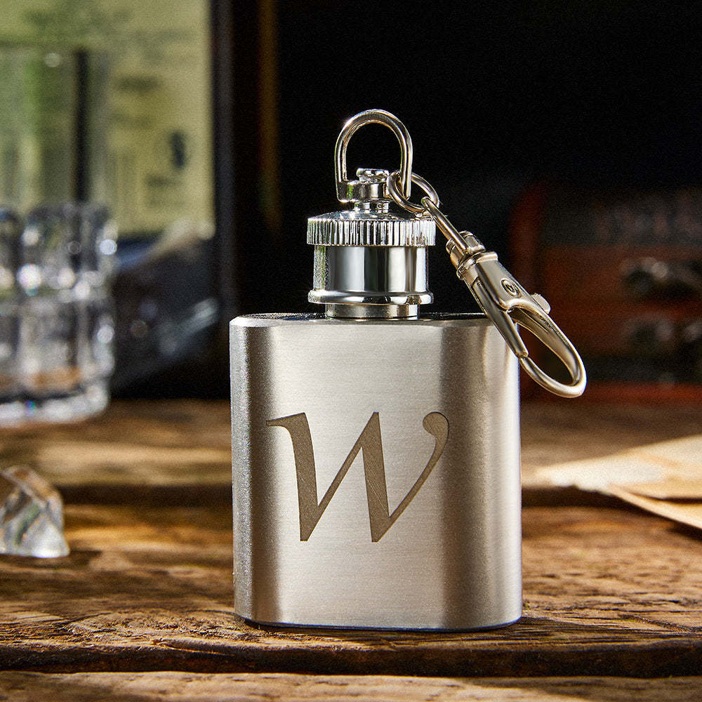 Personalised Mini Liquor Flask Keychain Custom Engraved Rectangle Hip Flask Gifts for Him - soufeeluk