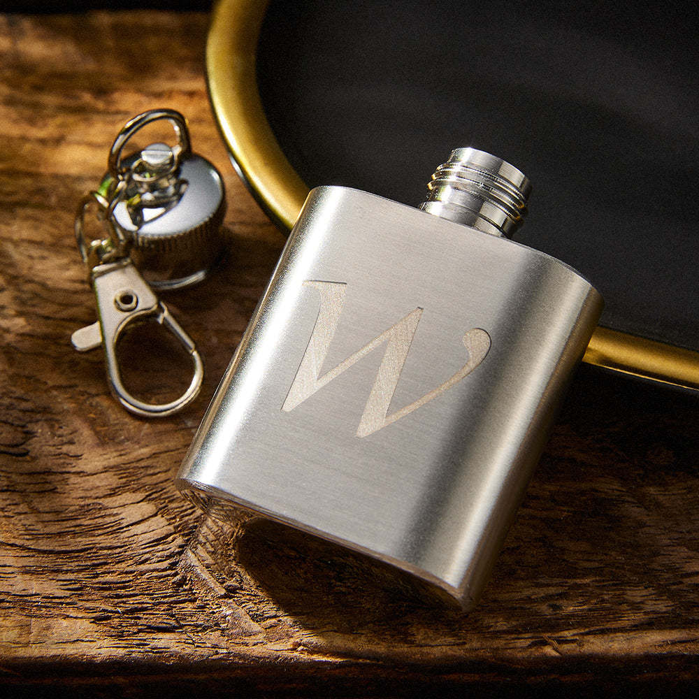 Personalised Mini Liquor Flask Keychain Custom Engraved Rectangle Hip Flask Gifts for Him - soufeeluk