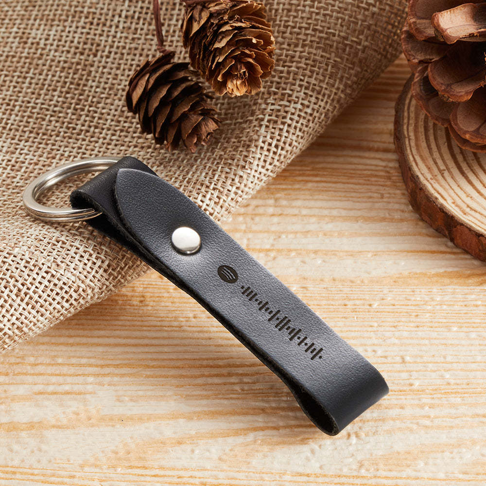Custom Scannable Spotify Code Leather Keychain Personalised Music Song Key Chain Memorial Gifts for Him - soufeeluk