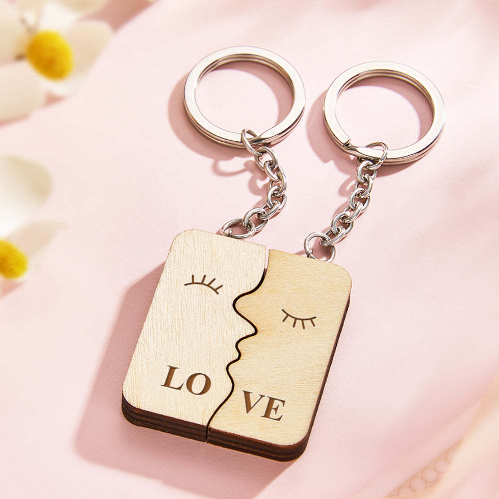 Custom Engraved Keychain Personalised Wooden Couple Keychain Gift for Lover - soufeeluk