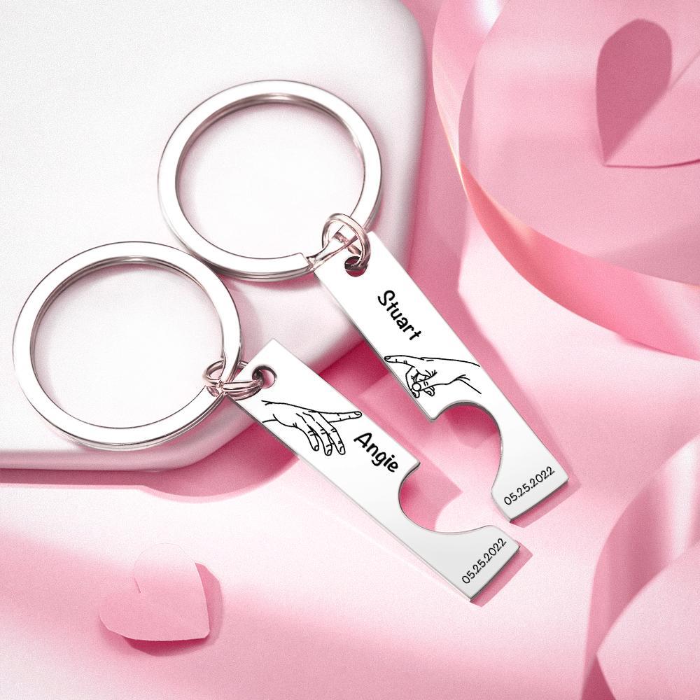 Custom Keychain Stainless Steel keyring Engraved Keychain Personalised Bar Keychain Couple Keychain Wedding Key Ring Gift for Anniversary - soufeeluk