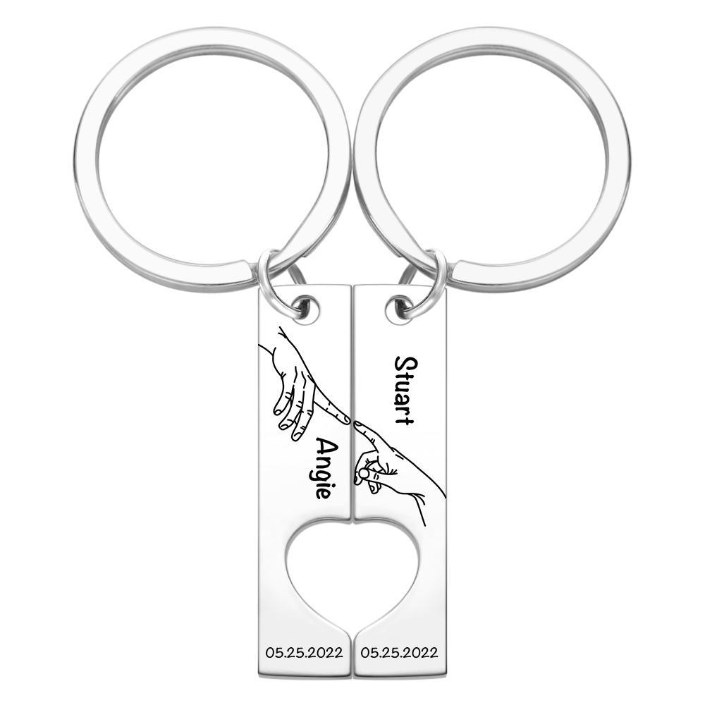 Custom Keychain Stainless Steel keyring Engraved Keychain Personalised Bar Keychain Couple Keychain Wedding Key Ring Gift for Anniversary - soufeeluk