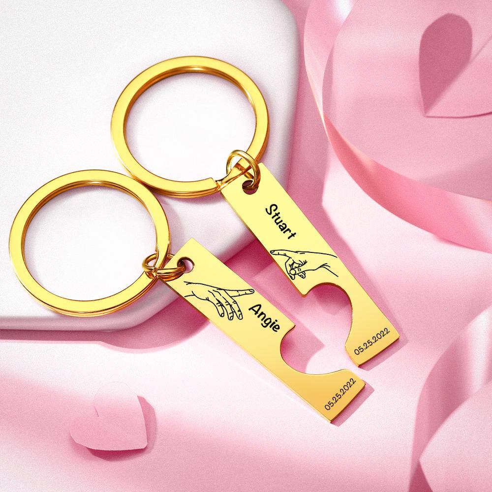 Custom Keychain Stainless Steel keyring Engraved Keychain Personalised Bar Keychain Couple Keychain Wedding Key Ring Gift for Anniversary - soufeeluk