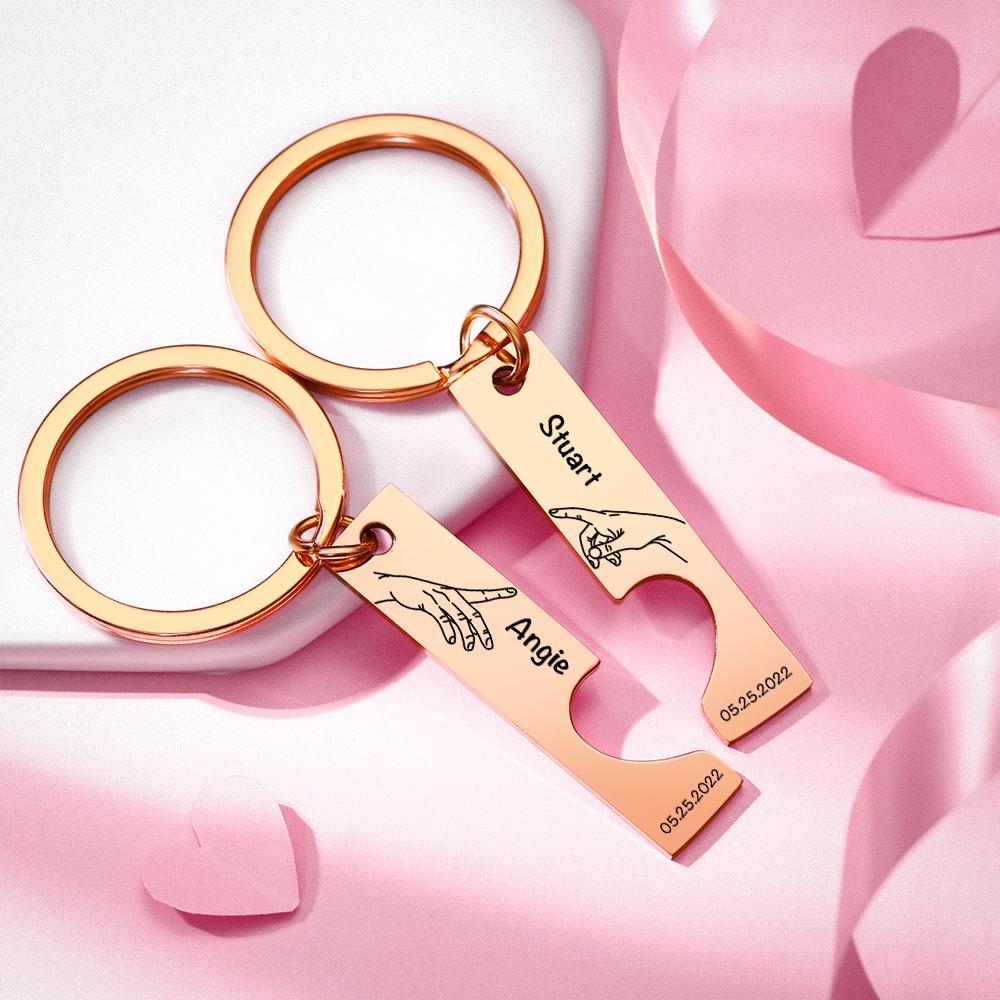 Custom Keychain Stainless Steel keyring Engraved Keychain Personalised Bar Keychain Couple Keychain Wedding Key Ring Gift for Anniversary - soufeeluk