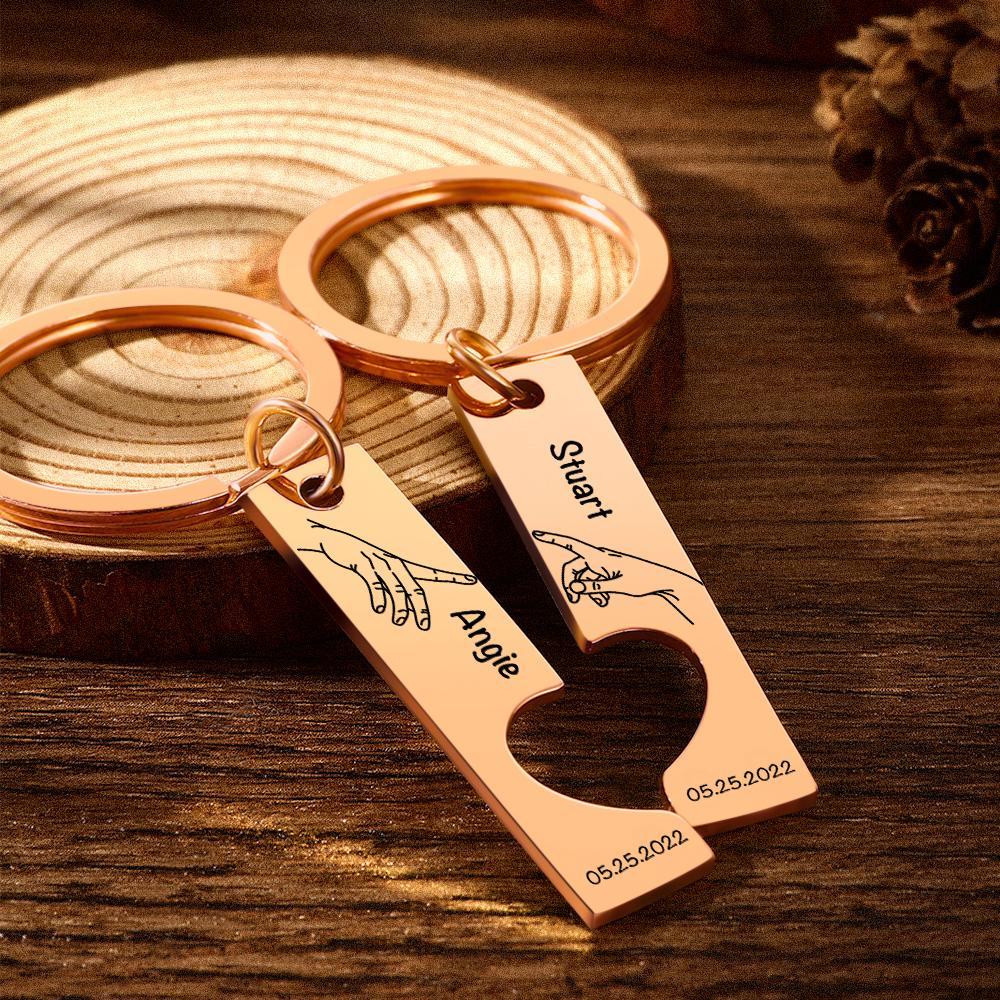 Custom Keychain Stainless Steel keyring Engraved Keychain Personalised Bar Keychain Couple Keychain Wedding Key Ring Gift for Anniversary - soufeeluk