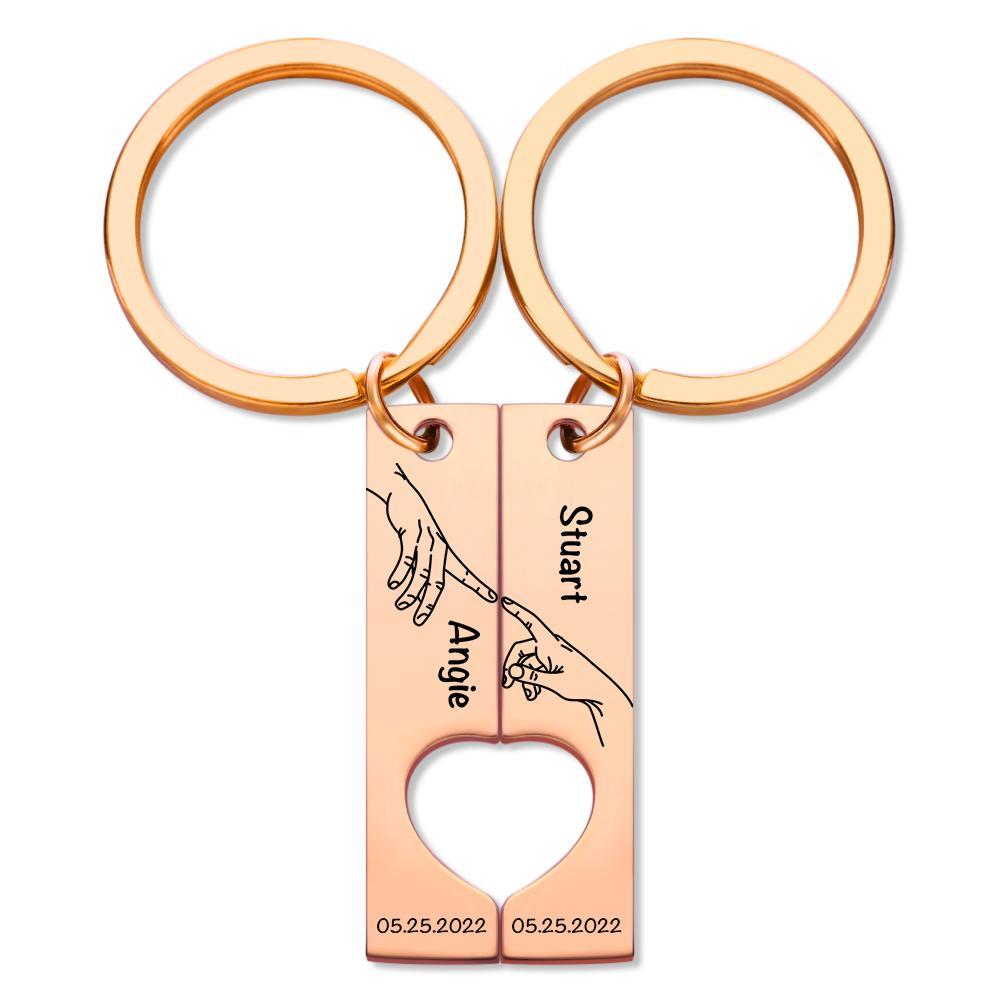 Custom Keychain Stainless Steel keyring Engraved Keychain Personalised Bar Keychain Couple Keychain Wedding Key Ring Gift for Anniversary - soufeeluk