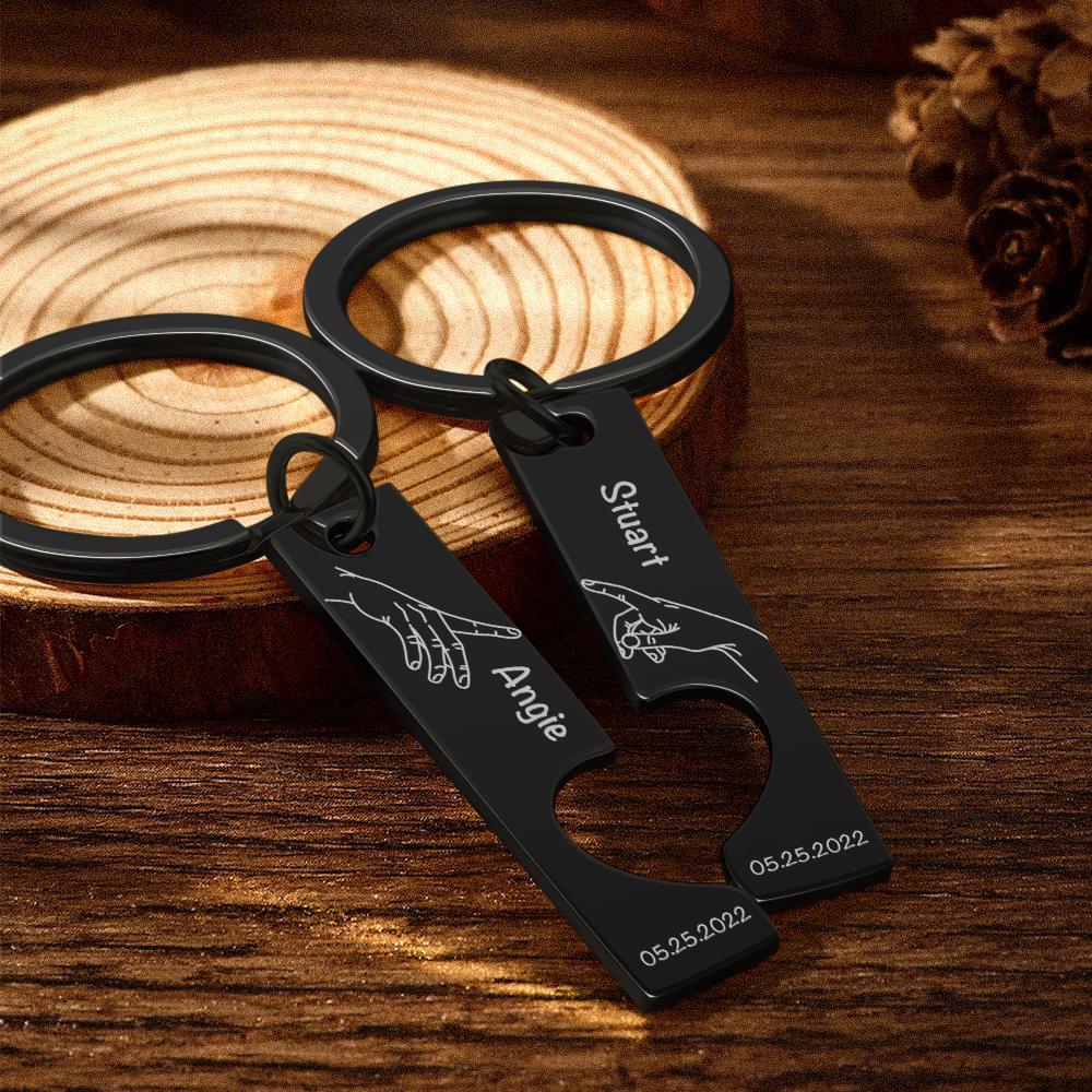 Custom Keychain Stainless Steel keyring Engraved Keychain Personalised Bar Keychain Couple Keychain Wedding Key Ring Gift for Anniversary - soufeeluk