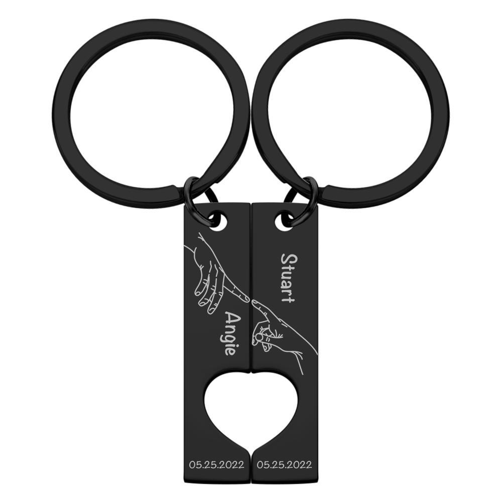 Custom Keychain Stainless Steel keyring Engraved Keychain Personalised Bar Keychain Couple Keychain Wedding Key Ring Gift for Anniversary - soufeeluk