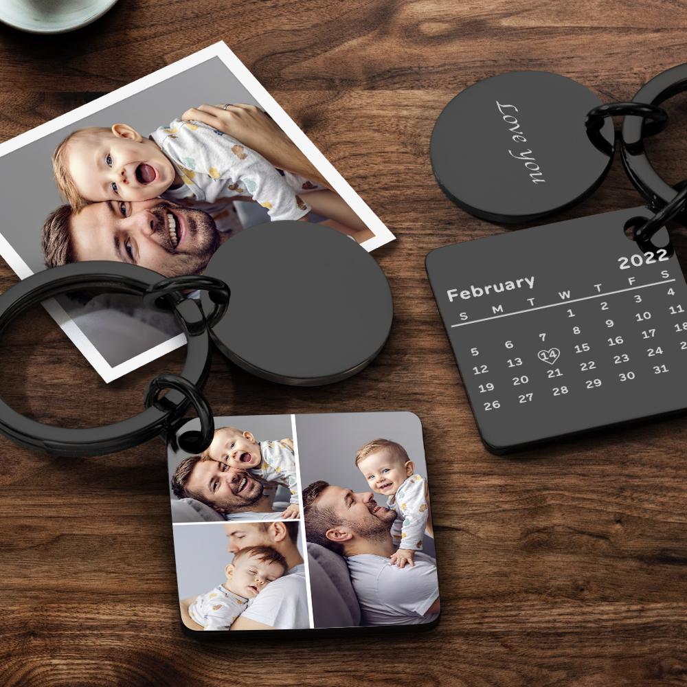 Personalised Custom Photo Engraved Calendar Collage Photo Painting Keyring Father's Day Gift - soufeeluk