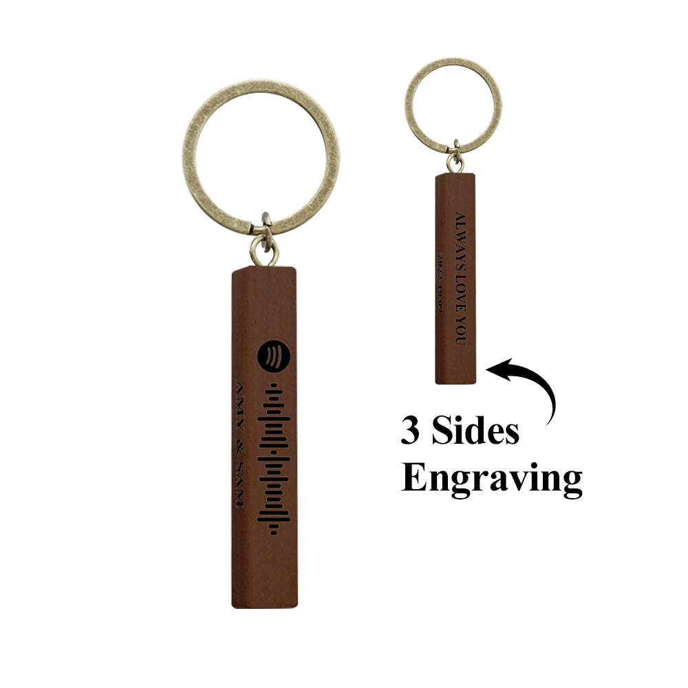 Custom Spotify Code Keychain Personalised Wooden Keychain with Your Text 3 Sides Engraving - soufeeluk