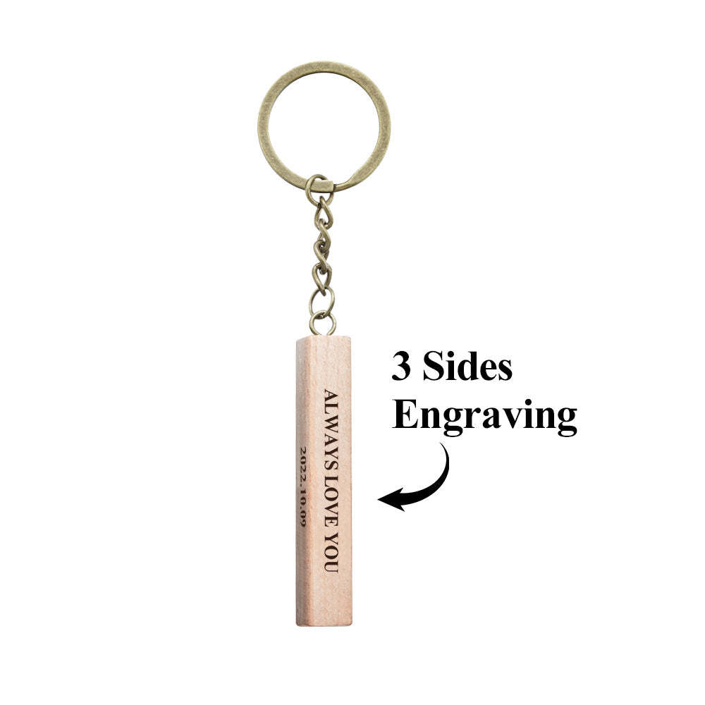 Custom Engraved Keychain Personalised 3 Sided Engraved Wooden Keychain Anniversary Gift - soufeeluk
