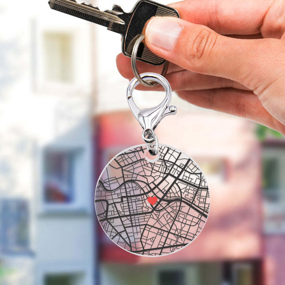 Personalised Map Keychain Custom Engraved Keychain Gifts for Him or Her - soufeeluk