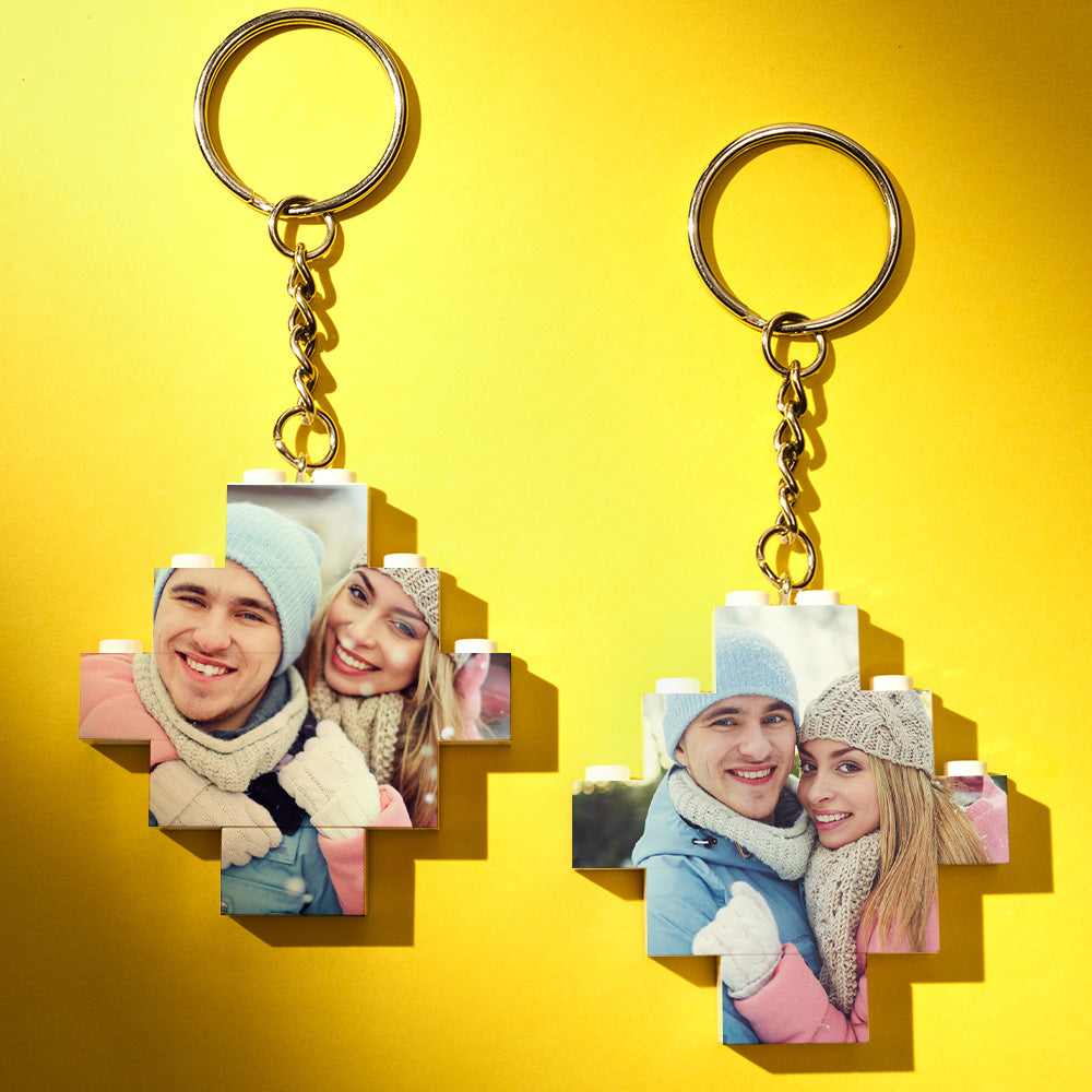 Personalised Photo Keyring Building Bricks Block Keychain Diamond Shape - soufeeluk