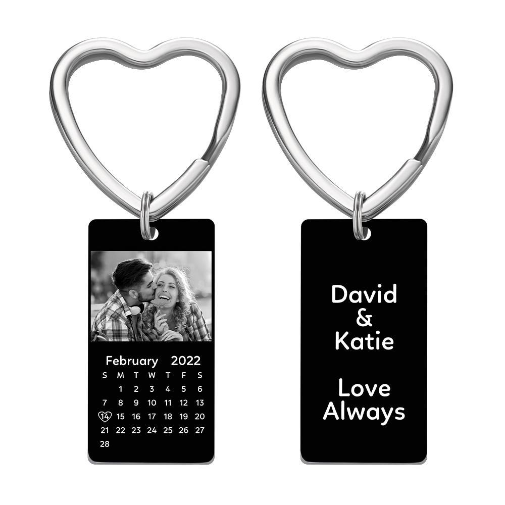 Personalised Calendar Photo Keychain Name Engraved Custom Pendant Keychain Gift for Couples - soufeeluk