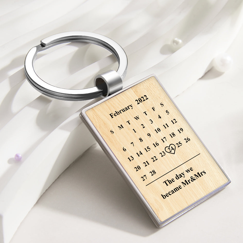 Personalised Photo Calendar Keychain Custom Engraved Picture Keyring Anniversary Gift - soufeeluk
