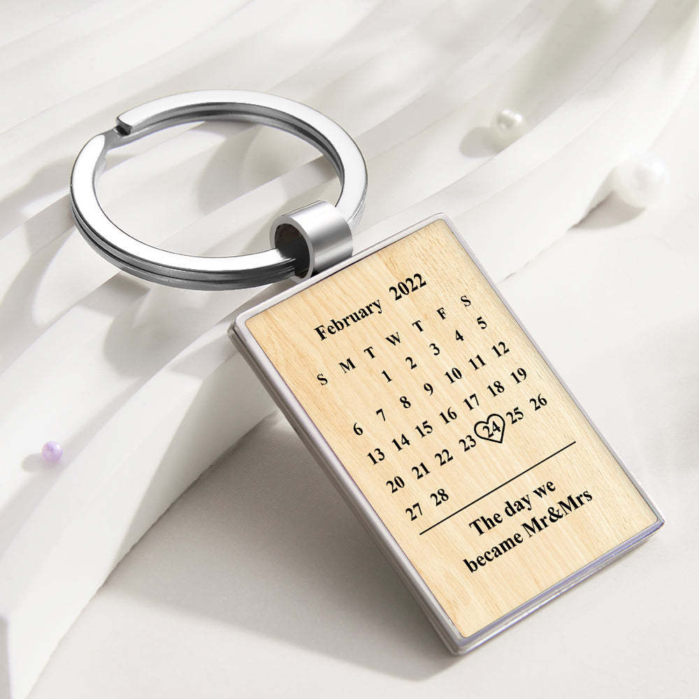 Personalised Photo Calendar Keychain Custom Engraved Picture Keyring Anniversary Gift - soufeeluk