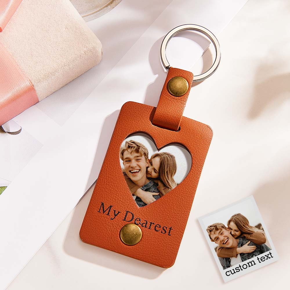 Custom Photo Engraved Keychains Heart-shaped Leather Gifts for Couple - soufeeluk