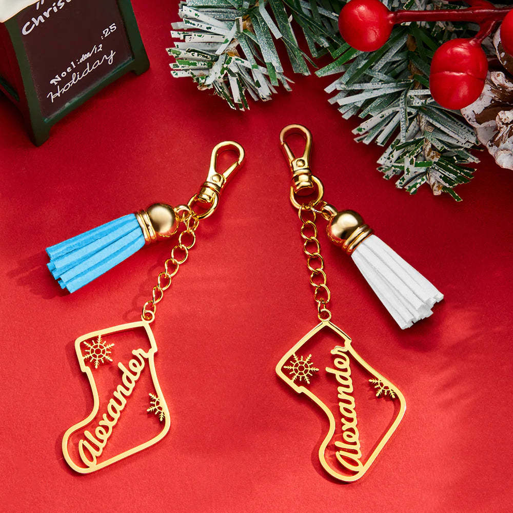 Personalised Name Tassel Keychain Customized Stocking Ornament Christmas Day Gifts - soufeeluk