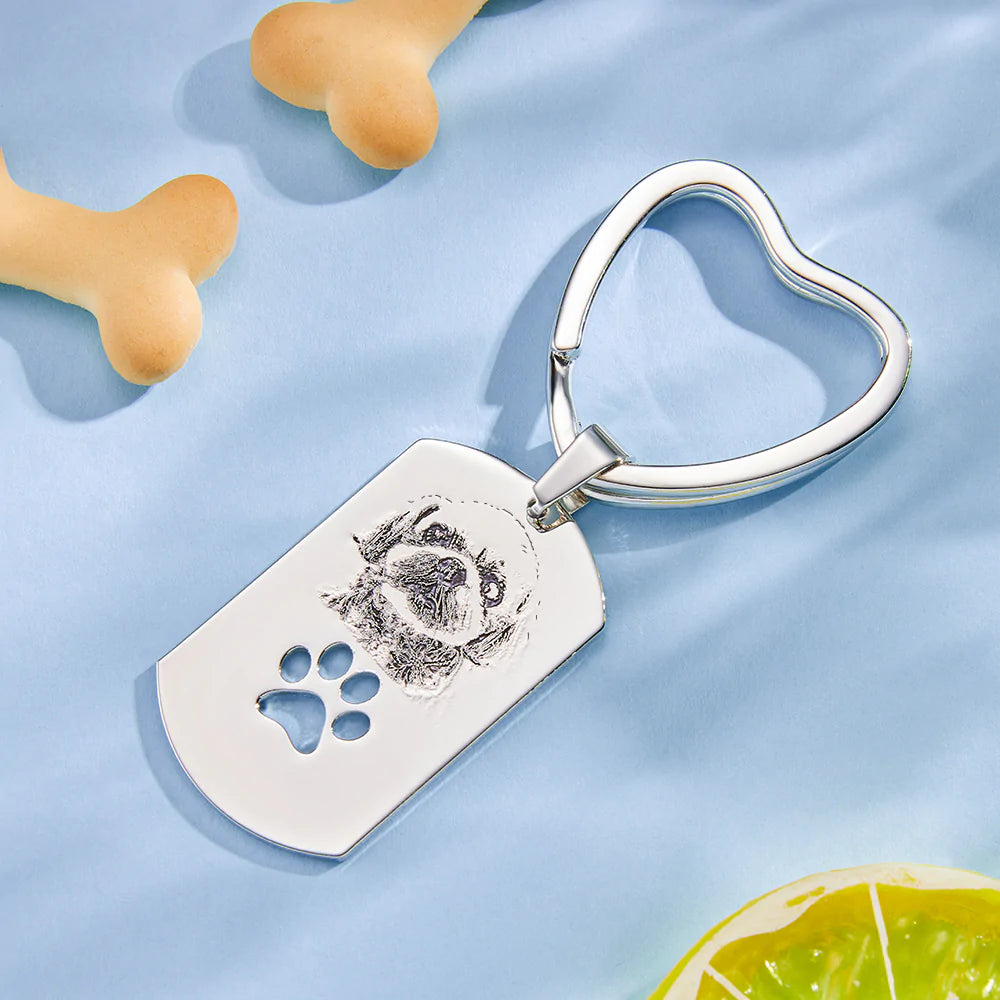 Personalised Dog Tag Photo Keychain Custom Pet Paw Pendant Memorable Gifts - soufeeluk