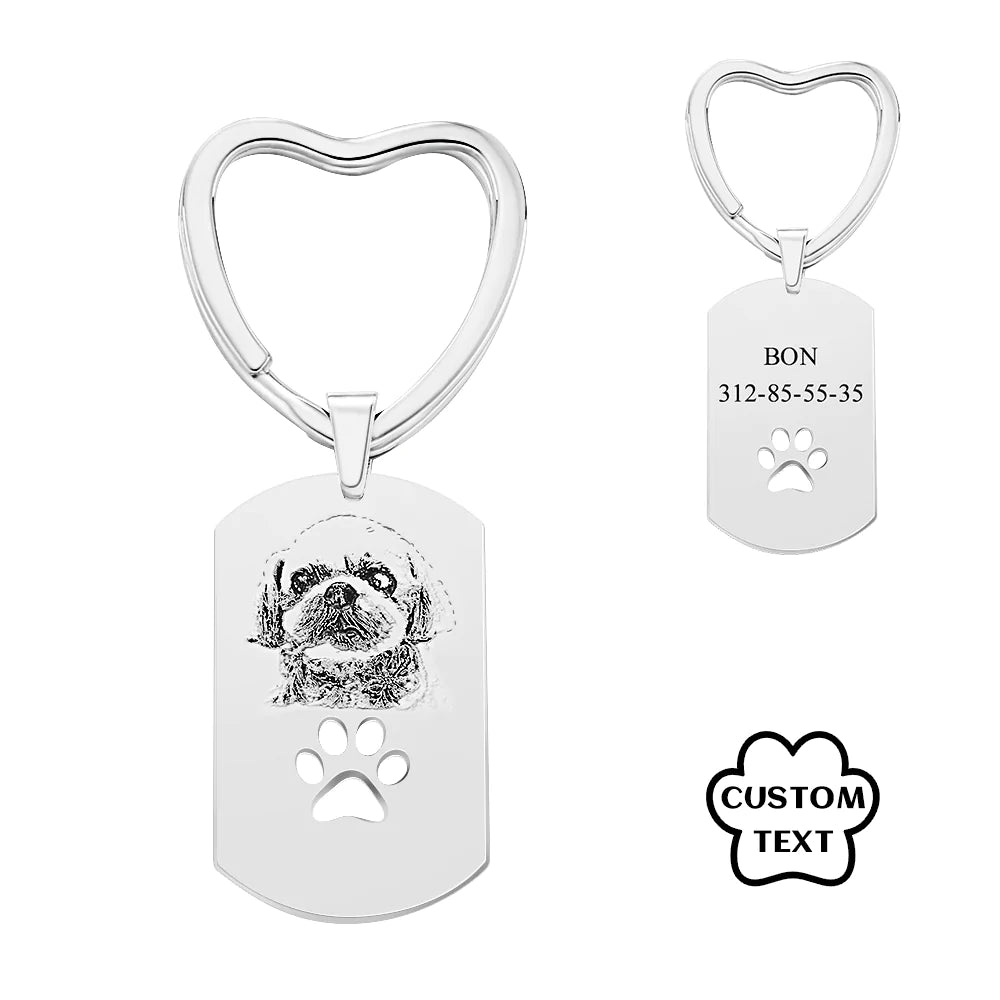 Personalised Dog Tag Photo Keychain Custom Pet Paw Pendant Memorable Gifts - soufeeluk