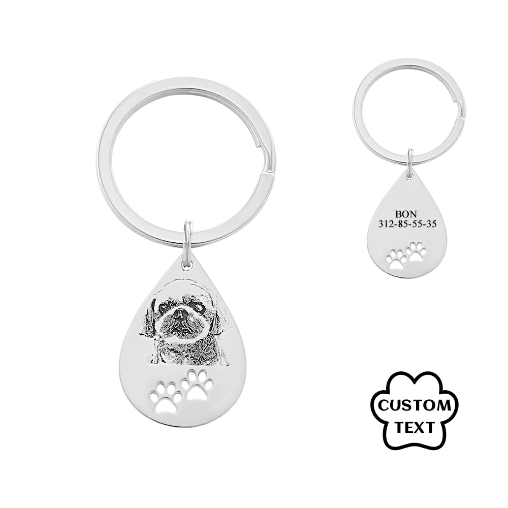 Personalised Pet Tag Photo Keychain Custom Dog Paw Pendant Memorable Gifts - soufeeluk