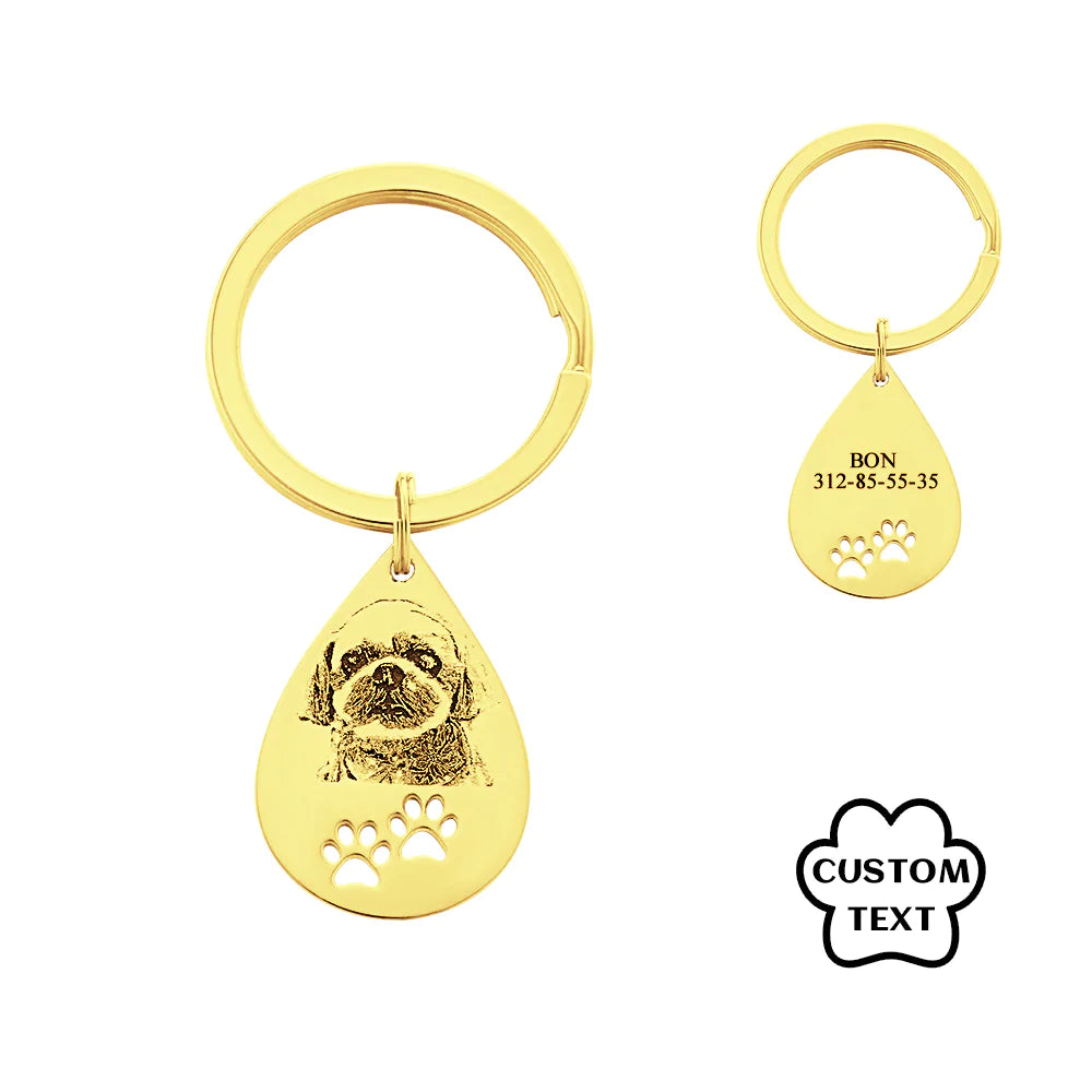Personalised Pet Tag Photo Keychain Custom Dog Paw Pendant Memorable Gifts - soufeeluk