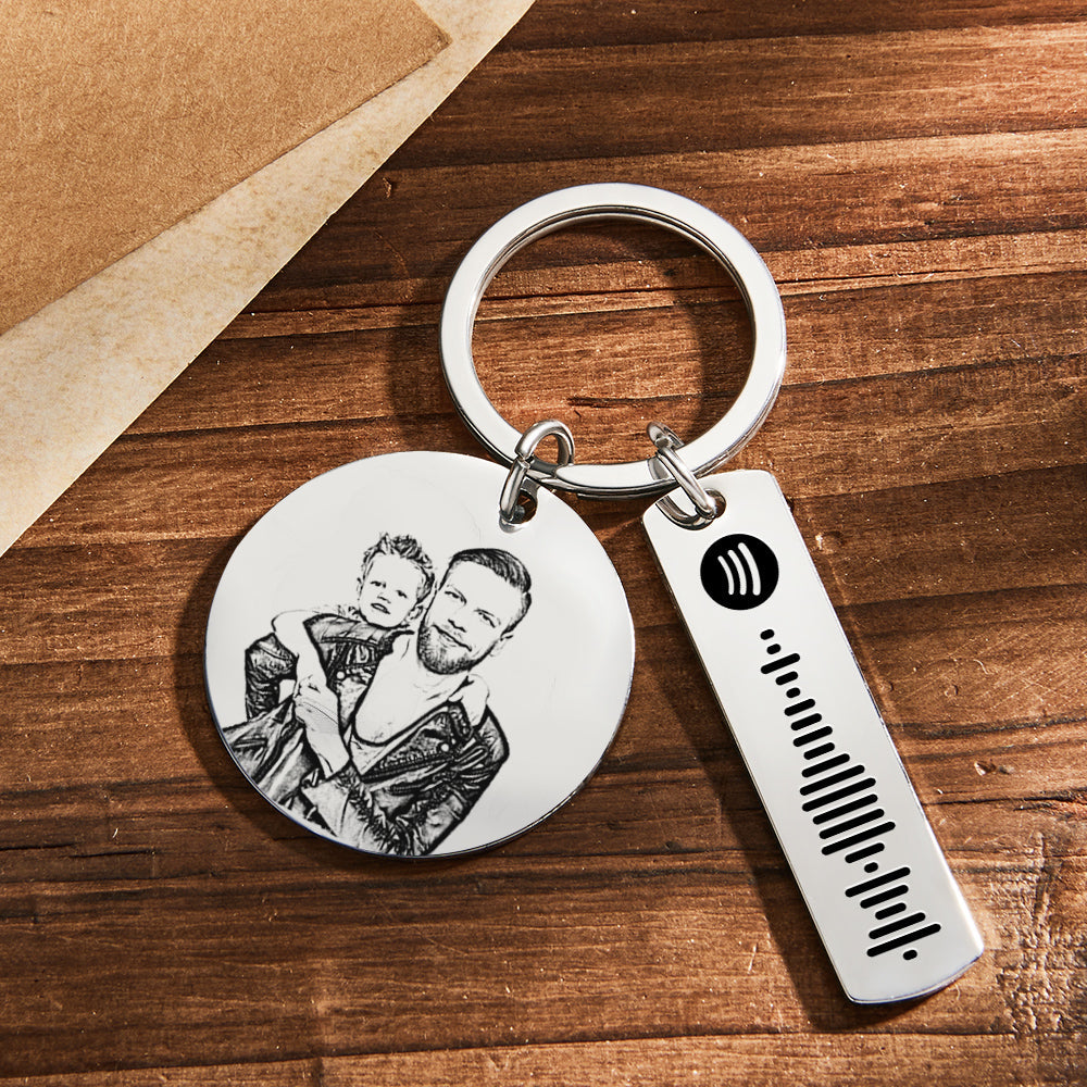 Custom Photo Calendar Spotify Keychain Personalised Stainless Steel Keychain Father's Day Gift - soufeeluk