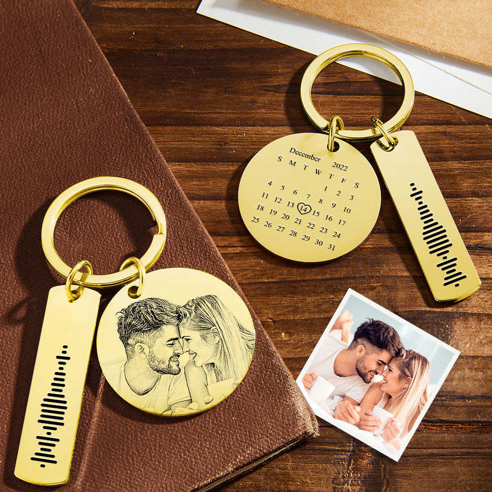 Custom Photo Calendar Music Keychain Personalised Stainless Steel Keychain Gift for Lover - soufeeluk