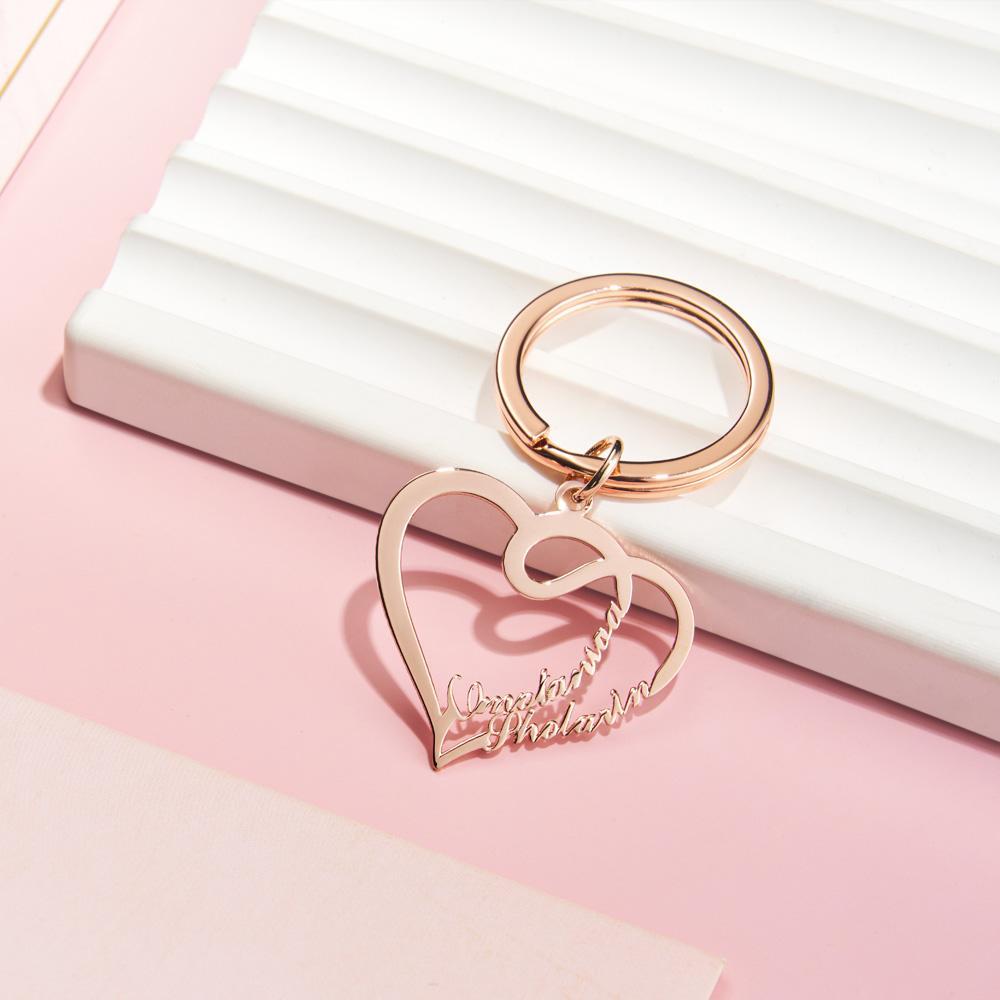Custom Engraved Name Keychain Double Love Couple Gifts - soufeeluk