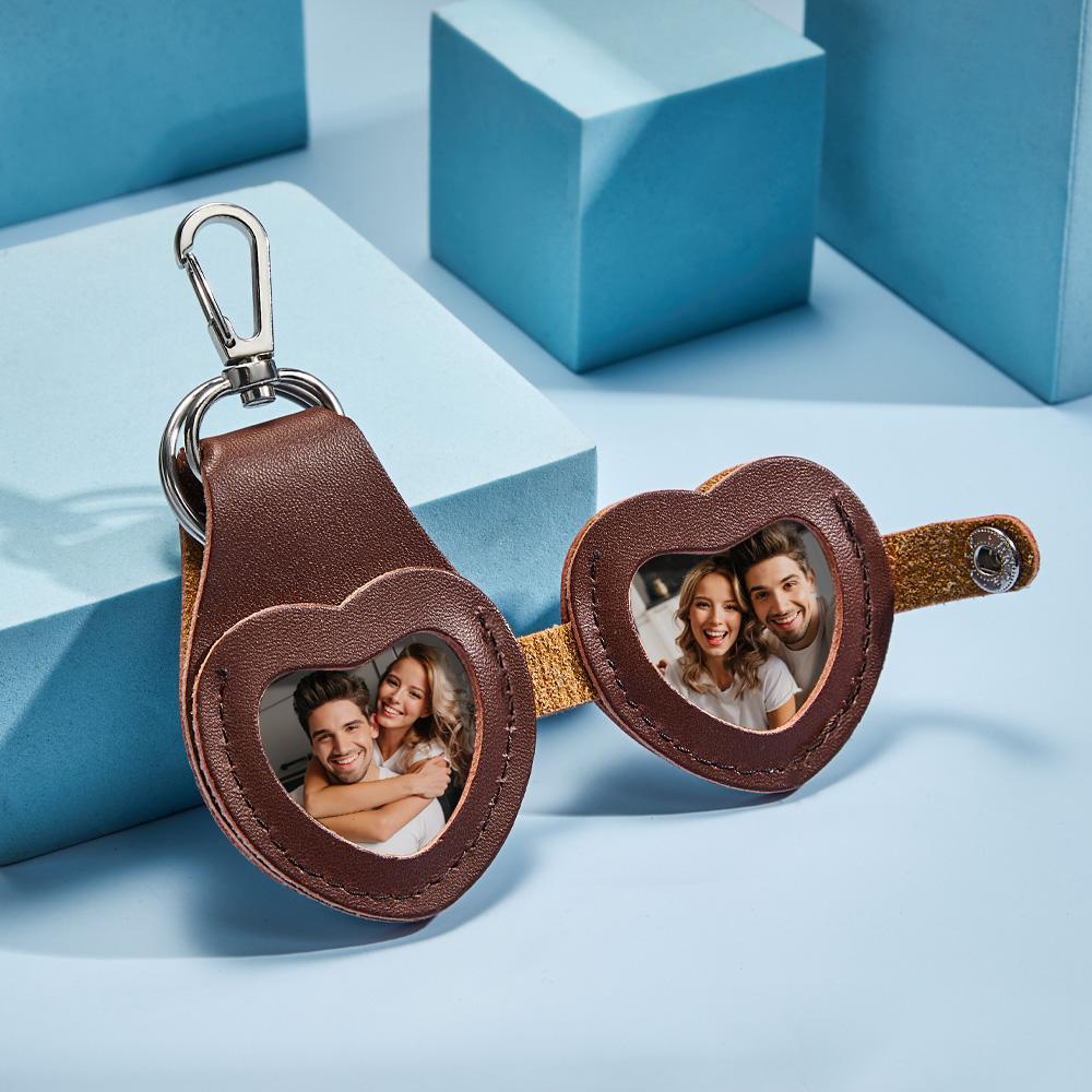 Custom Photo Keychain Heart-shaped Leather Commemorate Gifts - soufeeluk