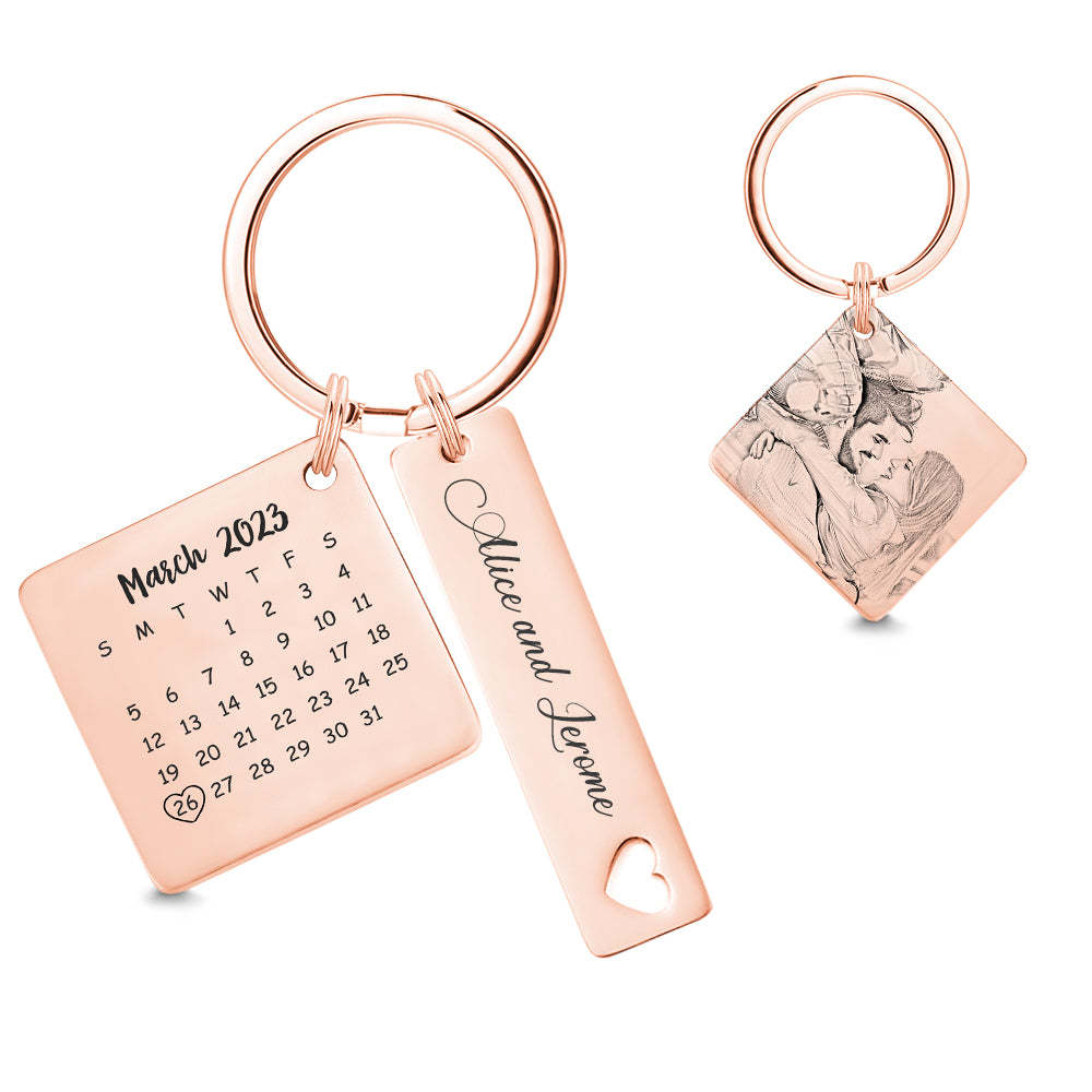 Custom Photo Calendar Keychain Personalised Save The Date Keychain Gift for Lover - soufeeluk